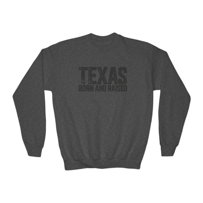 Texas Born and Raised Modern Minimal Unisex Youth Crewneck Sweatshirt Graphic