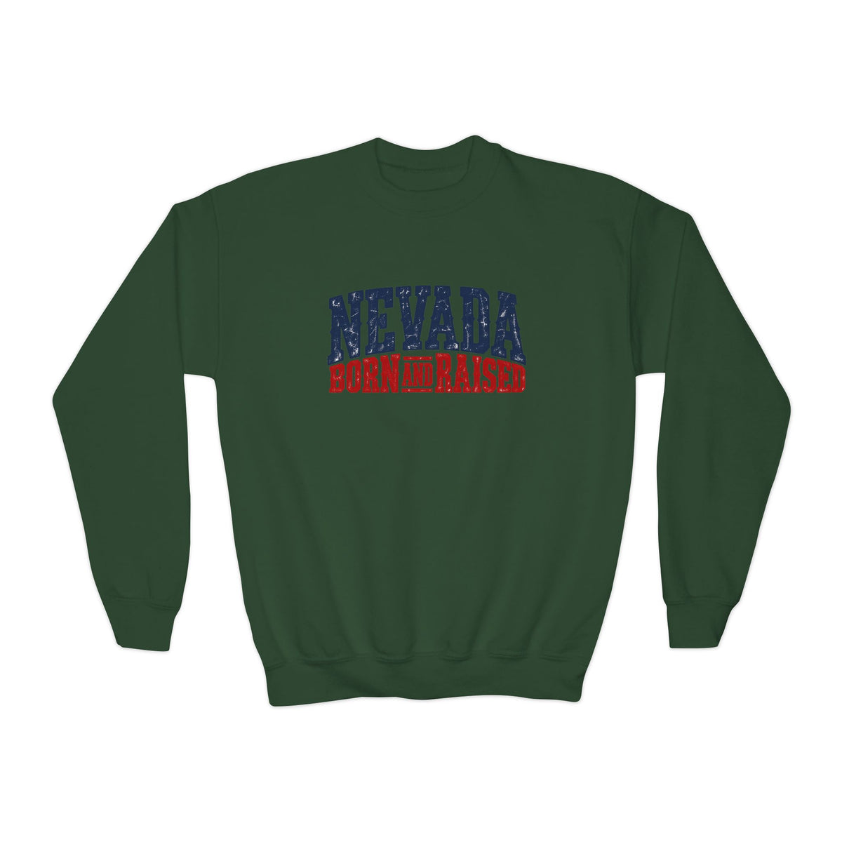 Nevada Born and Raised Rugged Western Unisex Youth Crewneck Sweatshirt Graphic