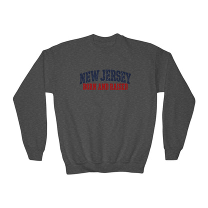New Jersey Born and Raised Classic Northeast Unisex Youth Crewneck Sweatshirt Graphic