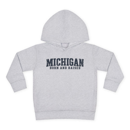 Michigan Born and Raised Rustic Midwest Unisex Toddler Pullover Fleece Hoodie