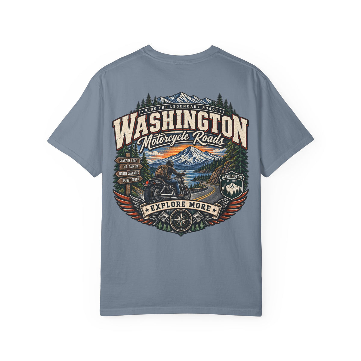 Washington Motorcycle Roads Unisex Comfort Color 1717 Streetwear Graphic Tee