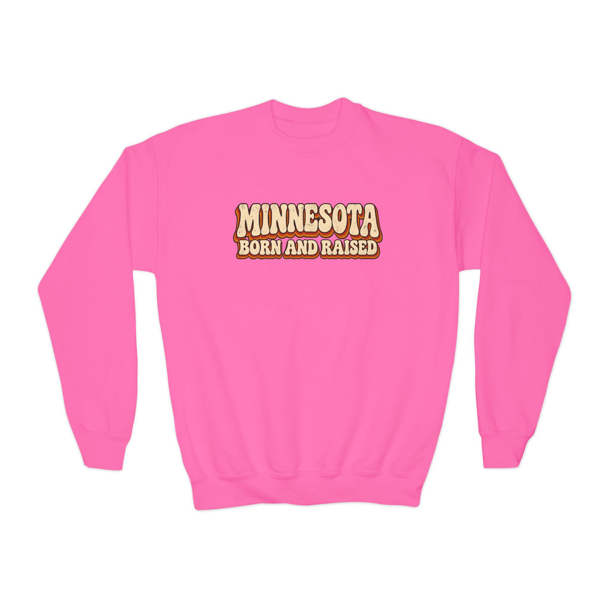 Minnesota Born and Raised Retro 1970s Unisex Youth Crewneck Sweatshirt Graphic