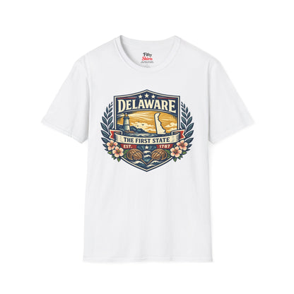 Delaware Heritage Badge Unisex Softstyle T Shirt State Pride Graphic Tee Collections FS03