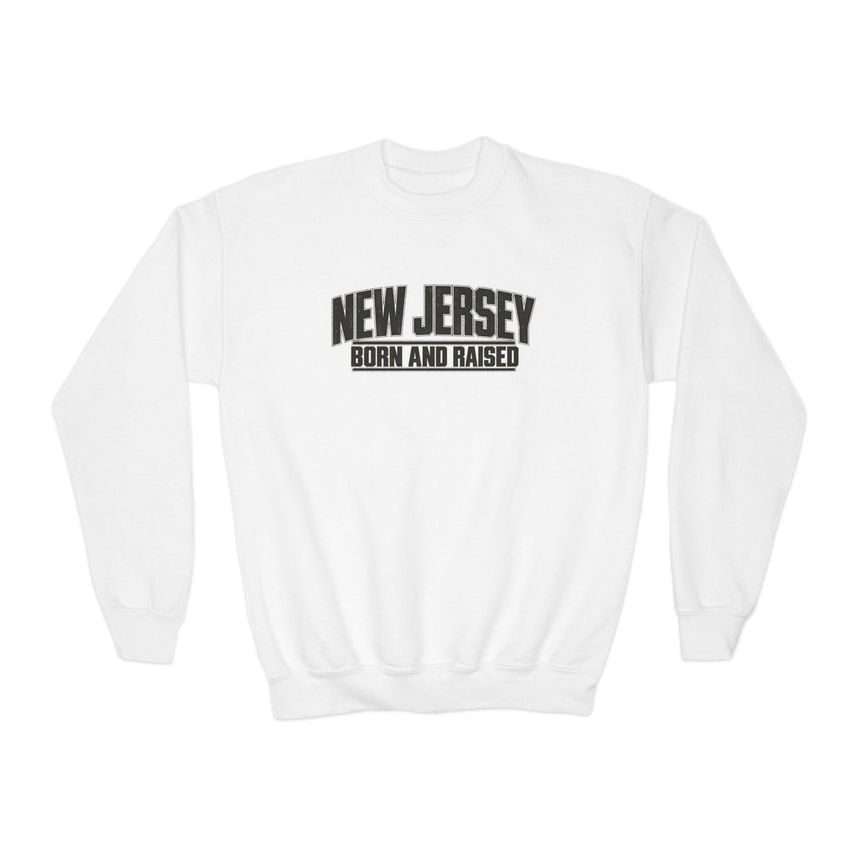 New Jersey Born and Raised Modern Streetwear Unisex Youth Crewneck Sweatshirt Graphic