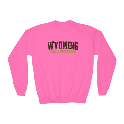 Wyoming Born and Raised Cowboy Heritage Unisex Youth Crewneck Sweatshirt Graphic