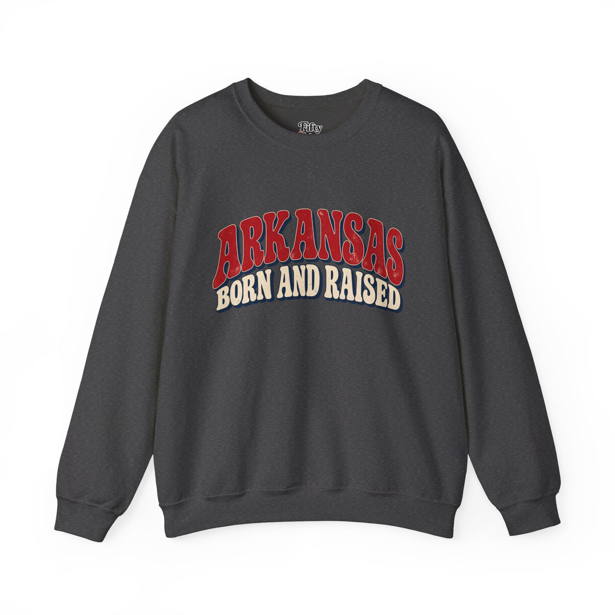 Arkansas Born and Raised Retro 1970s Americana Unisex Sweatshirt Graphic