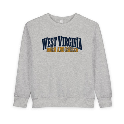 West Virginia Born and Raised Heritage Serif Unisex Toddler Sweatshirt