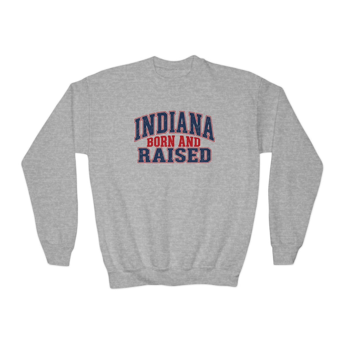 Indiana Born and Raised Bold Hometown Pride Unisex Youth Crewneck Sweatshirt Graphic
