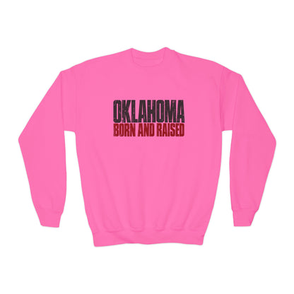 Oklahoma Born and Raised Oklahoma Streetwear Unisex Youth Crewneck Sweatshirt Graphic