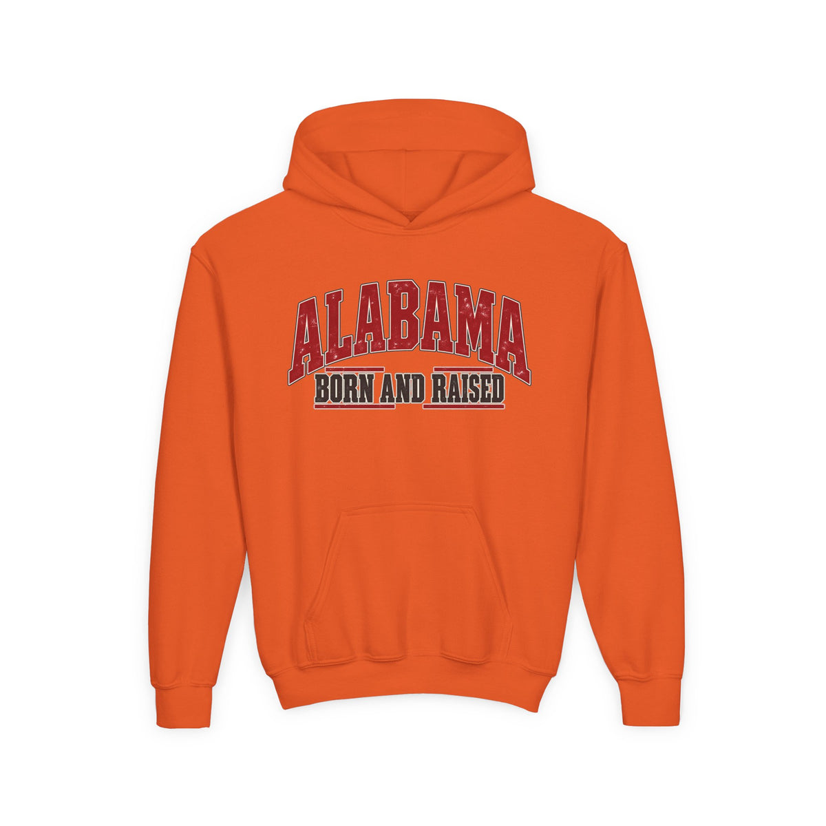 Alabama Born and Raised Bold Southern Americana Unisex Youth Heavy Blend Hooded Sweatshirt Graphic