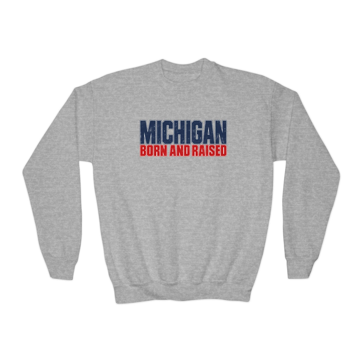 Michigan Born and Raised Modern Streetwear Unisex Youth Crewneck Sweatshirt