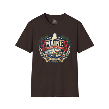 Maine Heritage Badge Unisex Softstyle T Shirt State Pride Graphic Tee Collections FS03