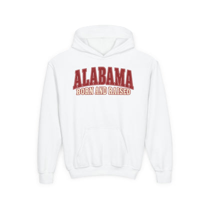 Alabama Born and Raised Classic Southern Heritage Unisex Youth Heavy Blend Hooded Sweatshirt Graphic