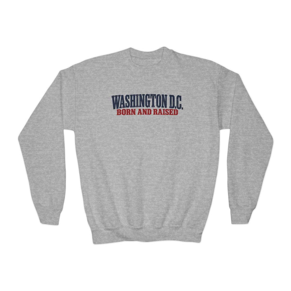 Washington DC Born and Raised Heritage Serif Unisex Youth Crewneck Sweatshirt Graphic