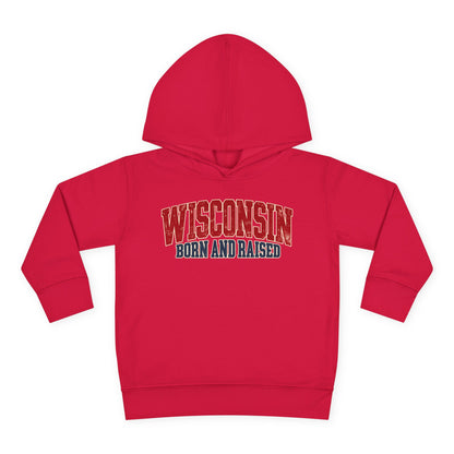 Wisconsin Born and Raised Midwest Heritage Unisex Toddler Pullover Fleece Hoodie