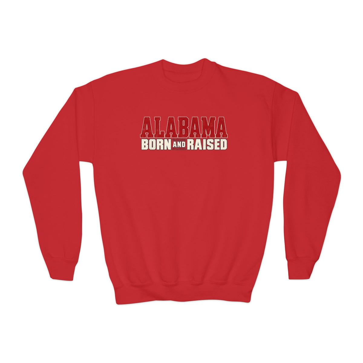 Alabama Born and Raised Premium Southern Streetwear Unisex Youth Crewneck Sweatshirt Graphic