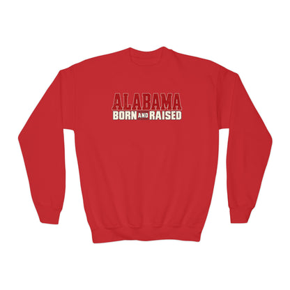 Alabama Born and Raised Premium Southern Streetwear Unisex Youth Crewneck Sweatshirt Graphic