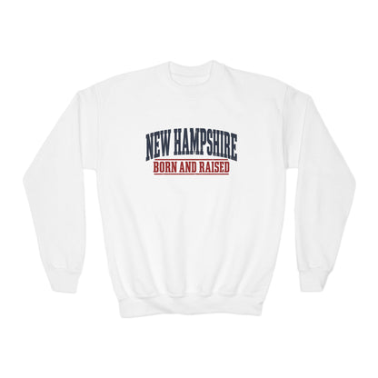 New Hampshire Born and Raised Rugged New England Unisex Youth Crewneck Sweatshirt