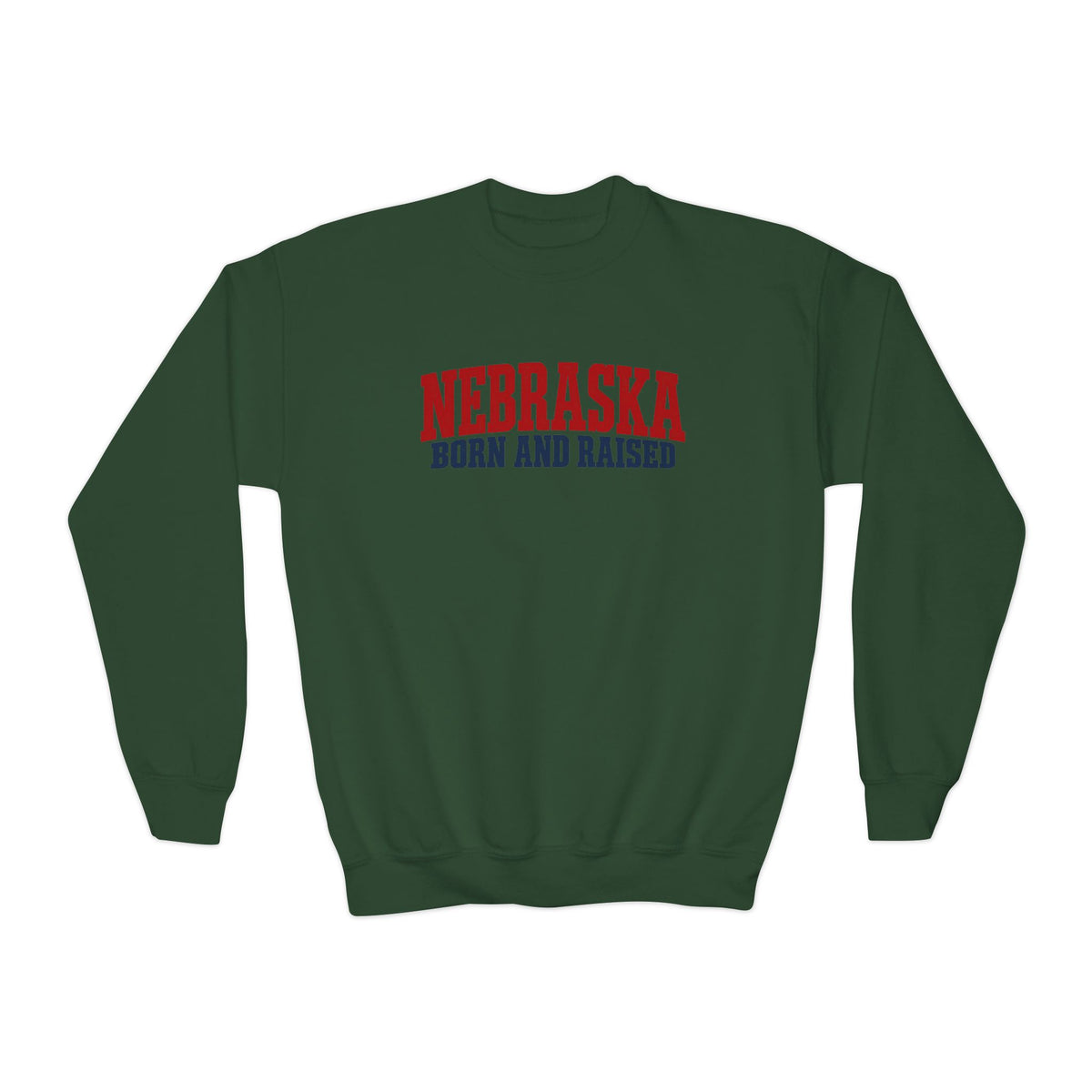 Nebraska Born and Raised Rugged Workwear Unisex Youth Crewneck Sweatshirt Graphic