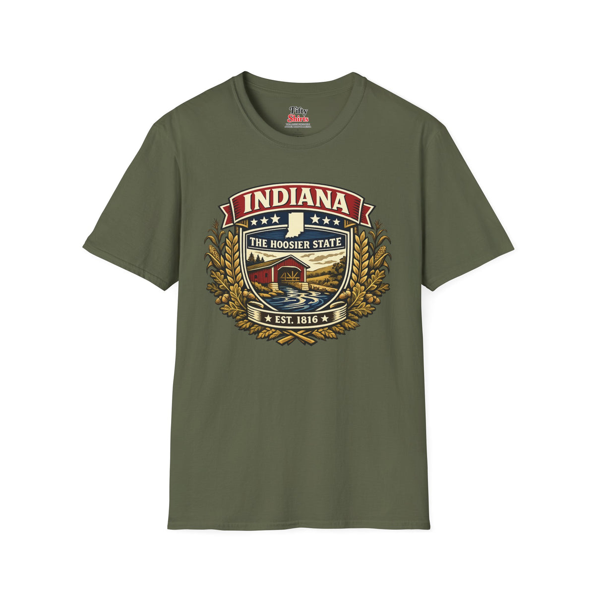 Indiana Heritage Badge Unisex Softstyle T Shirt State Pride Graphic Tee Collections FS03