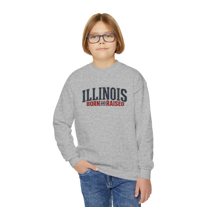 Illinois Born and Raised Premium Heritage Unisex Youth Crewneck Sweatshirt Graphic