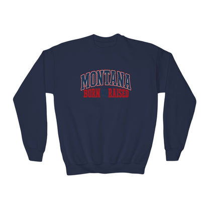 Montana Born and Raised Vintage Americana Unisex Youth Crewneck Sweatshirt Graphic