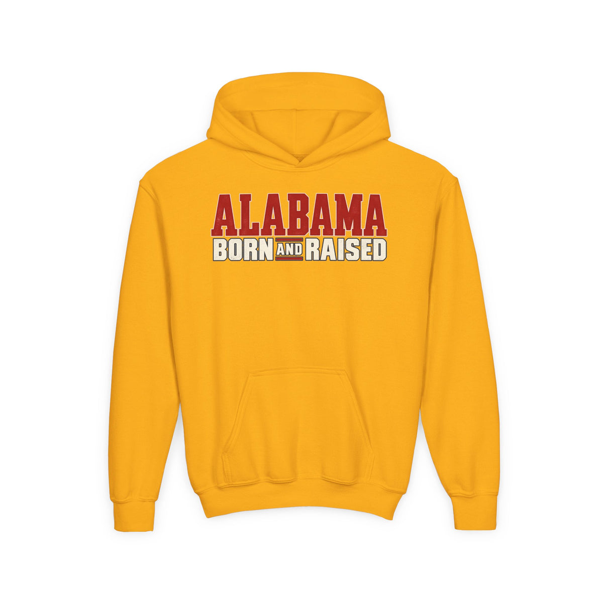 Alabama Born and Raised Premium Southern Streetwear Unisex Youth Heavy Blend Hooded Sweatshirt Graphic
