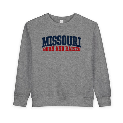 Missouri Born and Raised Minimal Vintage Unisex Toddler Sweatshirt Graphic
