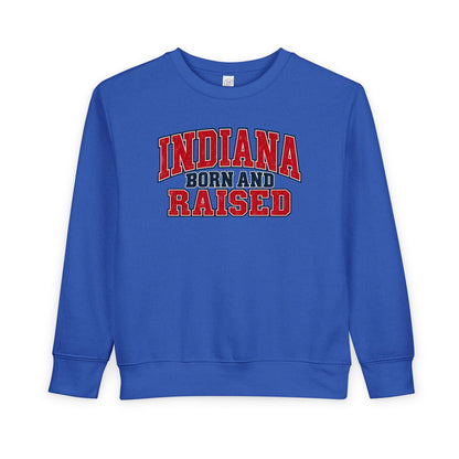 Indiana Born and Raised Vintage Collegiate Unisex Toddler Sweatshirt