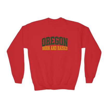 Oregon Born and Raised Vintage Collegiate Unisex Youth Crewneck Sweatshirt Graphic
