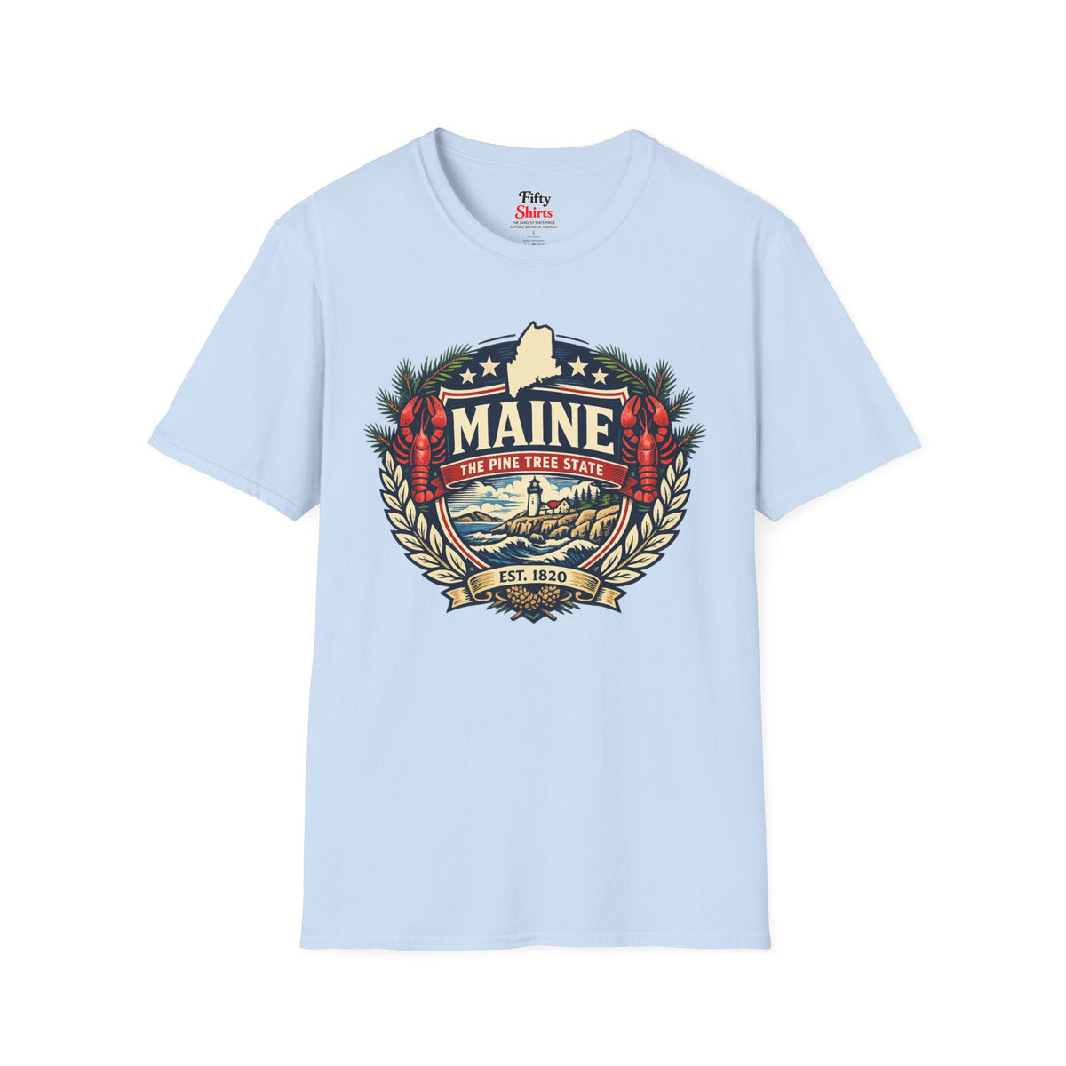 Maine Heritage Badge Unisex Softstyle T Shirt State Pride Graphic Tee Collections FS03
