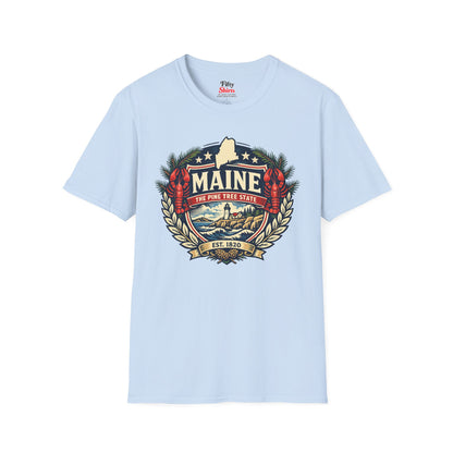 Maine Heritage Badge Unisex Softstyle T Shirt State Pride Graphic Tee Collections FS03