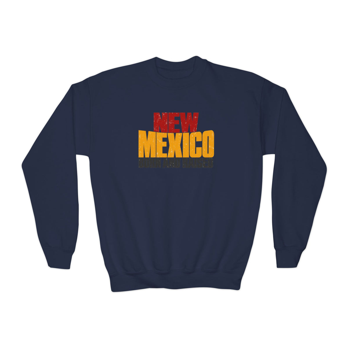 New Mexico Born and Raised Bold Streetwear Unisex Youth Crewneck Sweatshirt Graphic
