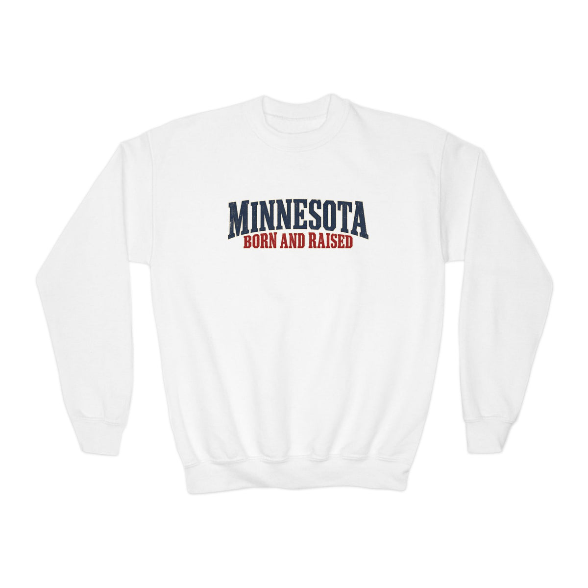 Minnesota Born and Raised Premium Northwoods Unisex Youth Crewneck Sweatshirt Graphic