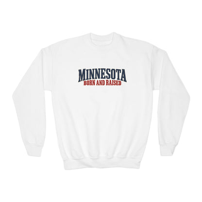 Minnesota Born and Raised Premium Northwoods Unisex Youth Crewneck Sweatshirt Graphic