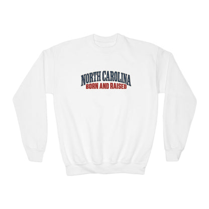 North Carolina Born and Raised Classic Souvenir Unisex Youth Crewneck Sweatshirt Graphic