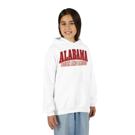 Alabama Born and Raised Classic Southern Heritage Unisex Youth Heavy Blend Hooded Sweatshirt Graphic