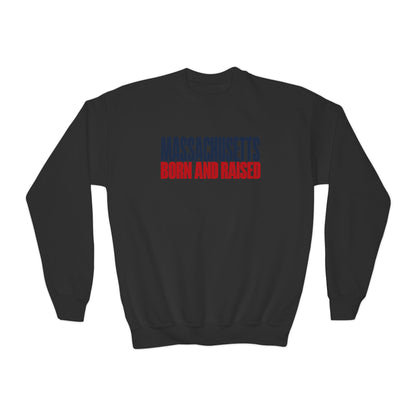 Massachusetts Born and Raised Modern Streetwear Unisex Youth Crewneck Sweatshirt