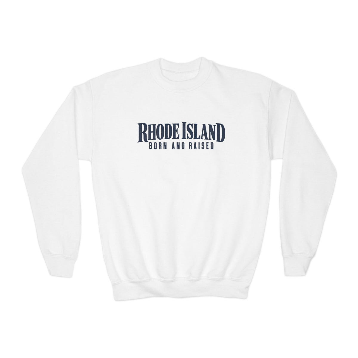 Rhode Island Born and Raised Premium Heritage Unisex Youth Crewneck Sweatshirt Graphic