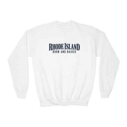 Rhode Island Born and Raised Premium Heritage Unisex Youth Crewneck Sweatshirt Graphic