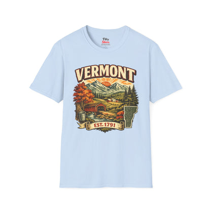 Vintage Vermont Heritage Unisex Softstyle T Shirt State Pride Graphic Tee Collections FS03