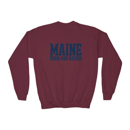 Maine Born and Raised Premium Heritage Streetwear Unisex Youth Crewneck Sweatshirt