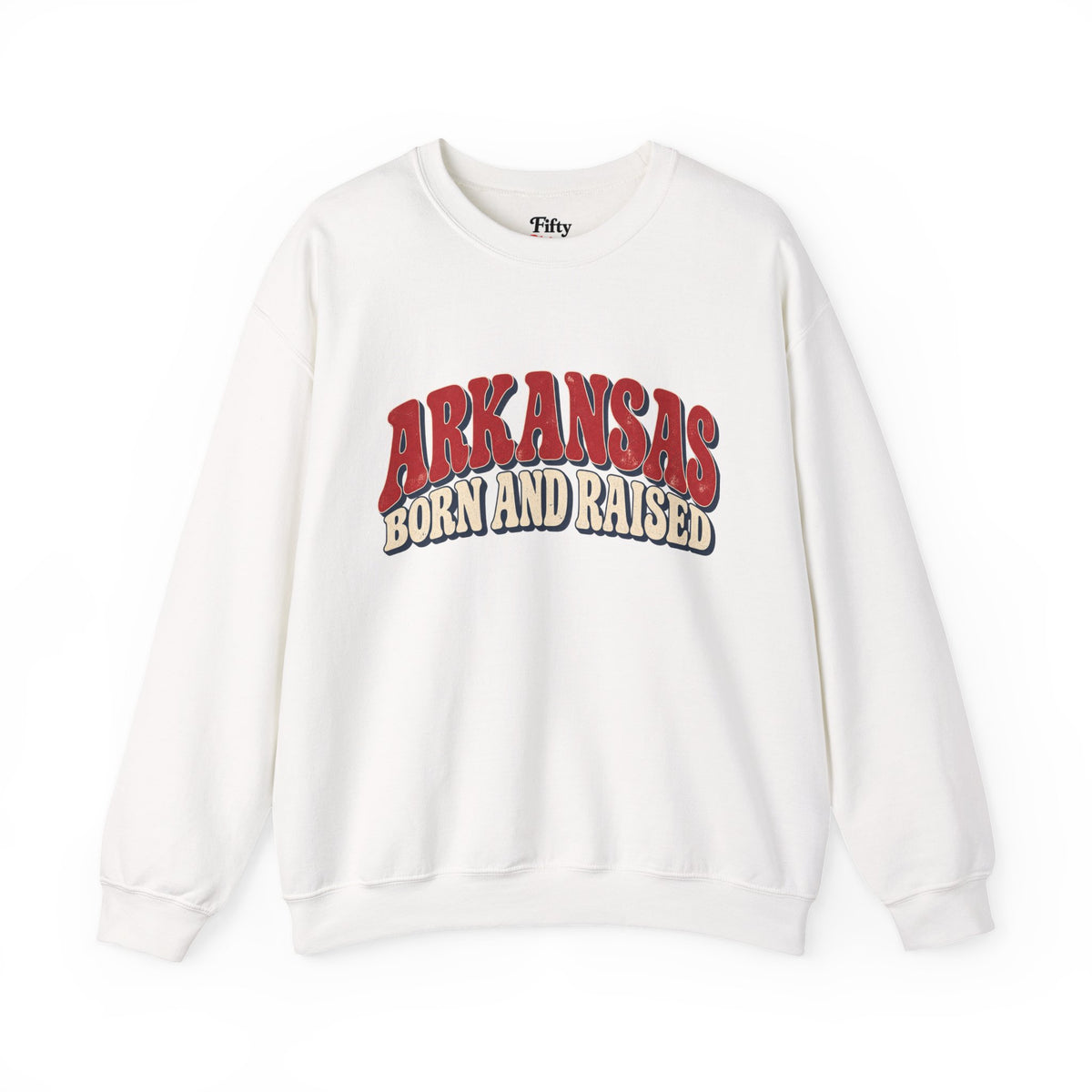 Arkansas Born and Raised Retro 1970s Americana Unisex Sweatshirt Graphic