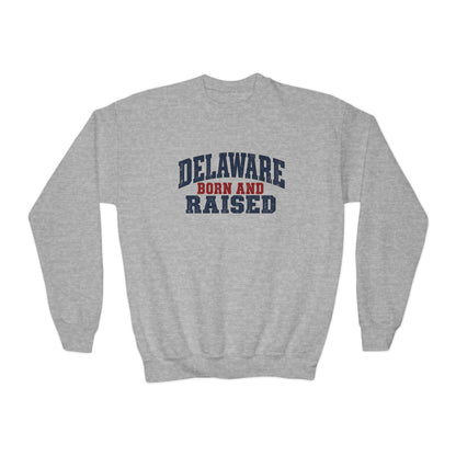 Delaware Born and Raised Rustic Heritage Unisex Youth Crewneck Sweatshirt Graphic