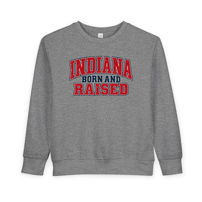 Indiana Born and Raised Vintage Collegiate Unisex Toddler Sweatshirt