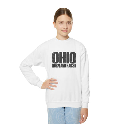 Ohio Born and Raised Modern Midwest Streetwear Unisex Youth Crewneck Sweatshirt Graphic