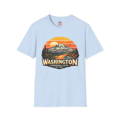 Washington Mountain Sunset Unisex Softstyle T Shirt State Pride Graphic Tee Collections FS03