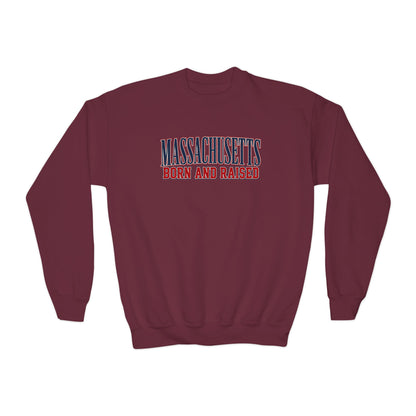 Massachusetts Born and Raised High-End Editorial Unisex Youth Crewneck Sweatshirt