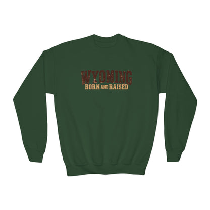 Wyoming Born and Raised Cowboy Heritage Unisex Youth Crewneck Sweatshirt Graphic