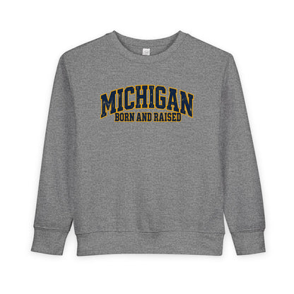Michigan Born and Raised Bold Retro Unisex Toddler Sweatshirt